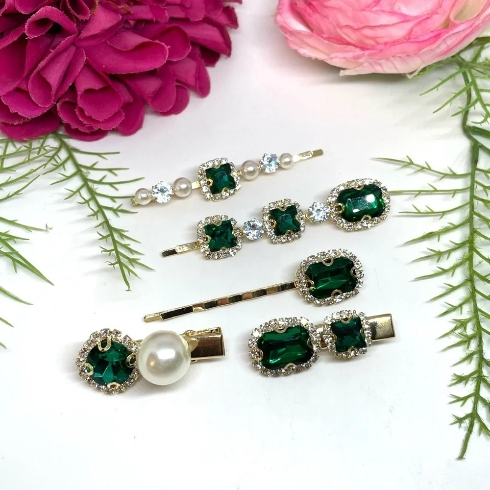 NEW⚜️Emerald Green Crystal Embellished Hair Barette